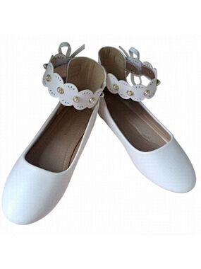 Girls PANDANINJA SARA white ballet shoes pearl ankle strap Cinderella princess 2